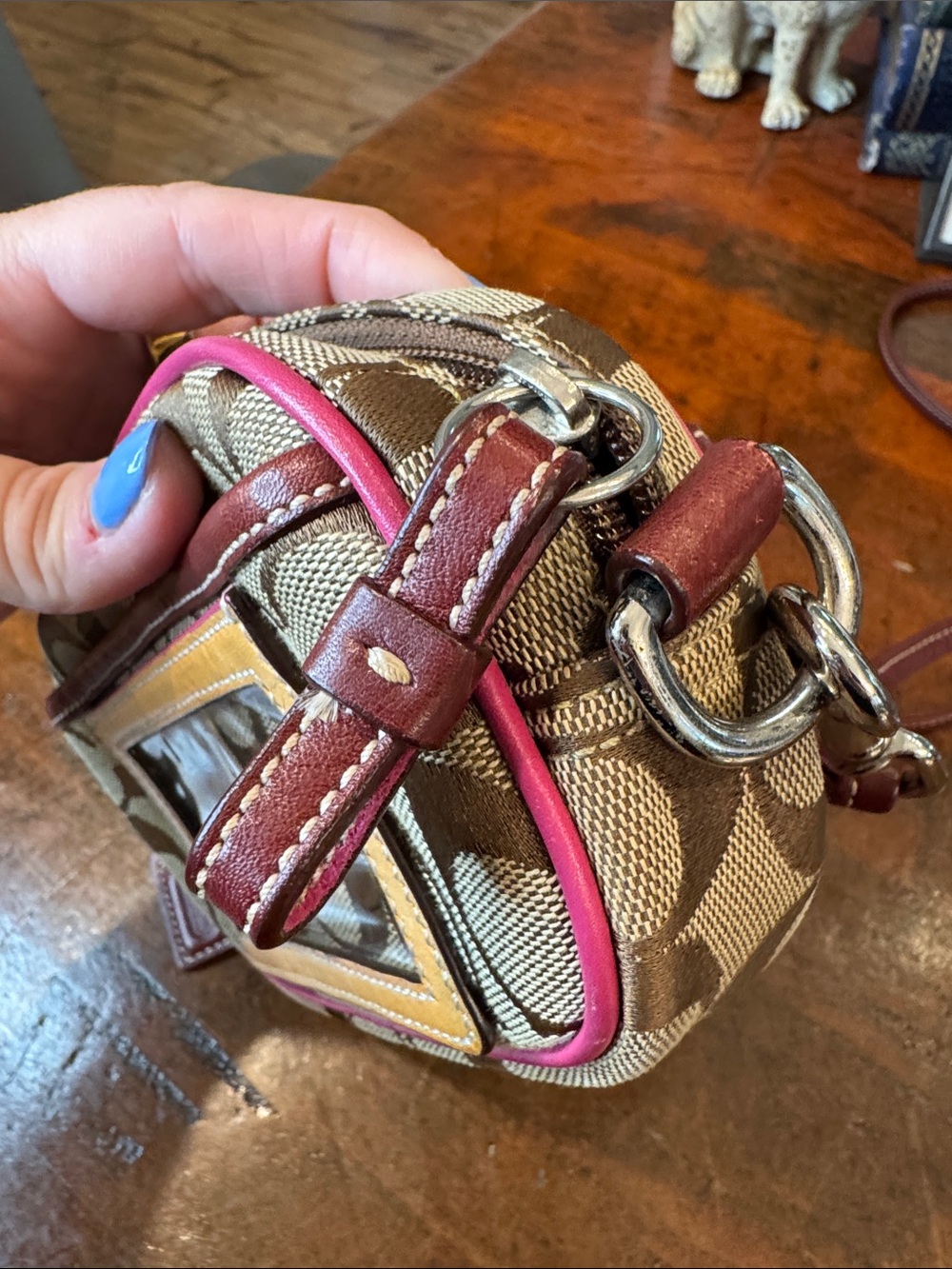 Coach Vintage Pink Suede and Signature Canvas Crossbody Bag - Picture 7 of 12